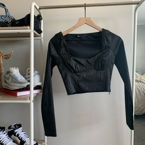ZARA Printed Bustier Long Sleeve Crop Top